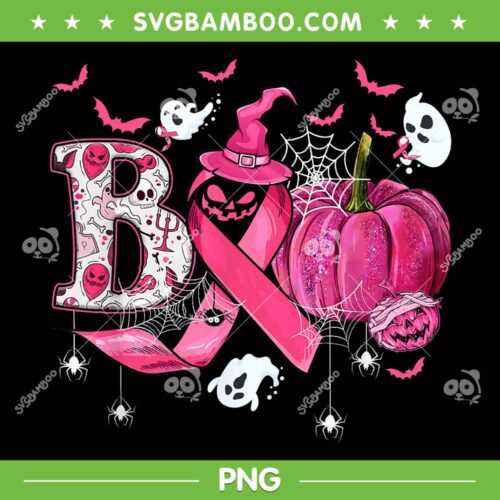 Halloween Boo Pumpkin Pink Ribbon PNG, Witch Breast Cancer PNG, Boo Ghost Halloween PNG