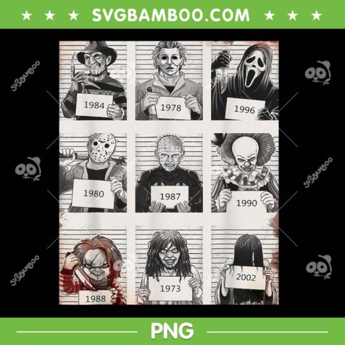 Halloween Creepy Legends Killers Mugshots PNG, Horror Movie Friends Mugshot PNG, Horror Character PNG