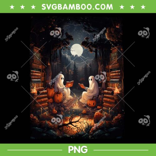 Halloween Ghost Reading Book PNG, Ghost Forest Camping Vintage Gothic PNG, Halloween Book Lover PNG
