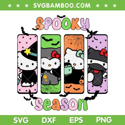Halloween Hello Kitty Spooky SVG PNG, Spooky Season Kitty SVG, Cute Happy Halloween DXF SVG PNG EPS