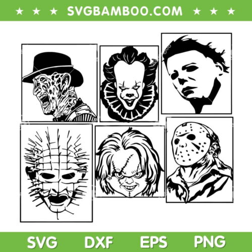 Halloween Horror Characters Frame SVG PNG, Chucky Freddy Myers Jason Pinhead SVG, Horror Movie DXF SVG PNG EPS