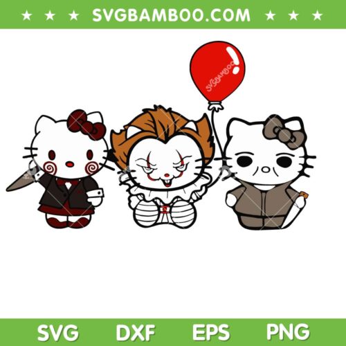 Hello Kitty Horror Movie Characters SVG, Cute Hello Kitty Jason Pennywise Myers SVG, Horror Movie DXF SVG PNG EPS