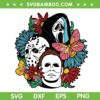 Horror Movie Characters Floral SVG PNG, Groovy Retro Freddy Jason Myers SVG, Floral Horror Movie DXF SVG PNG EPS