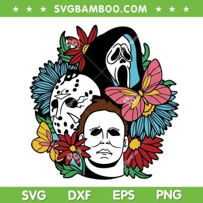 Horror Movie Characters Floral SVG PNG, Groovy Retro Freddy Jason Myers SVG, Floral Horror Movie DXF SVG PNG EPS Horror Movie Characters Floral SVG PNG, Groovy Retro Freddy Jason Myers SVG, Floral Horror Movie DXF SVG PNG EPS