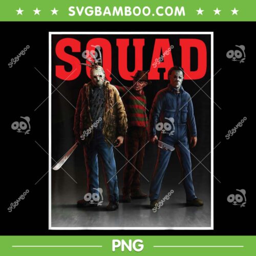 Horror Movie Characters Squad PNG, Jason Freddy Myers Halloween Scrary PNG, Squad Halloween PNG