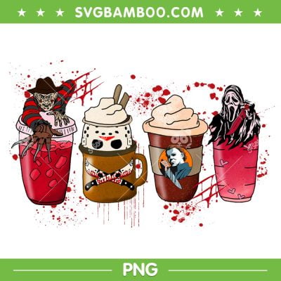 Horror Movie Coffee PNG, Halloween Movie Characters Coffee PNG, Drink Halloween PNG