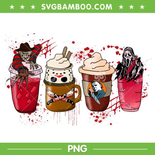 Horror Movie Coffee PNG, Halloween Movie Characters Coffee PNG, Drink Halloween PNG