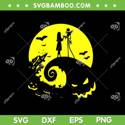 Jack And Sally Halloween Moon SVG PNG, The Nightmare Before Christmas SVG, Horror Movie Halloween DXF SVG PNG EPS