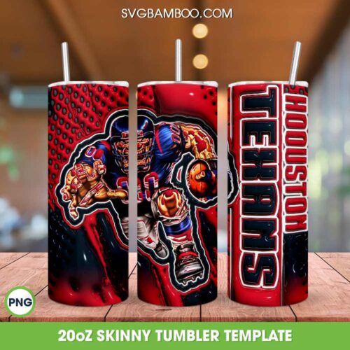 Houston Texans 3D Inflated Tumbler Wrap PNG, Texans Mascot 20oz Skinny Tumbler, Football Team Logo Tumbler Template PNG