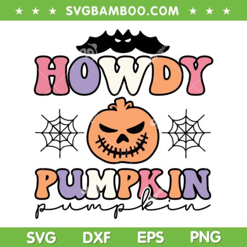 Howdy Pumpkin SVG PNG, Pumpkin Spider Halloween SVG, Retro Halloween DXF SVG PNG EPS