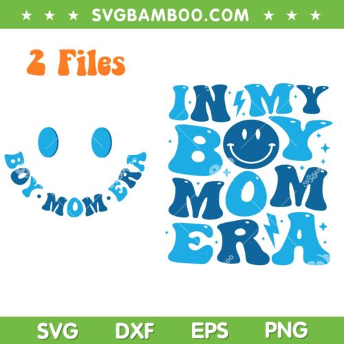 In My Boy Mom Era Front and Back SVG PNG, Retro Groovy Boy Mom SVG, Smiley Boy Mom Era DXF SVG PNG EPS