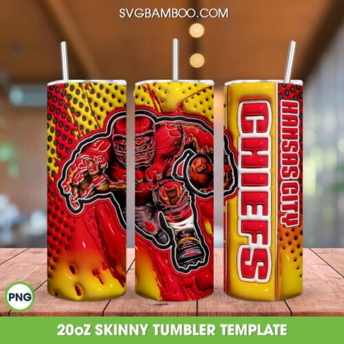 Kansas City Chiefs 3D Inflated Tumbler Wrap PNG, Chiefs Mascot 20oz Skinny Tumbler, KC Chiefs Tumbler Template PNG
