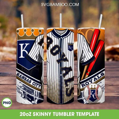 Kansas City Royals Jersey Tumbler Wrap PNG, KC Royals 20oz Skinny Tumbler Template PNG, Baseball Logo Tumbler Template PNG