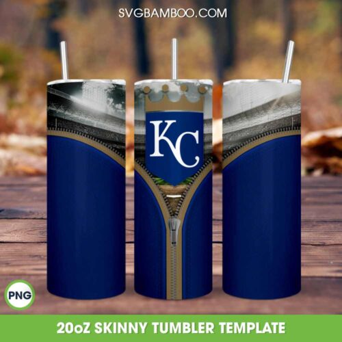 Kansas City Royals Zipper Tumbler Wrap PNG, KC Royals Logo 20oz Skinny Tumbler Template PNG, MLB Baseball Team Tumbler Template PNG