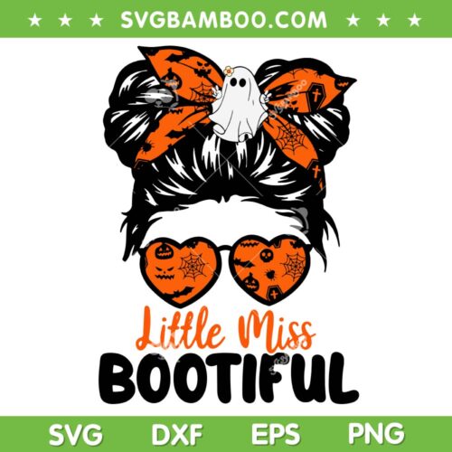 Kids Messy Bun Little Miss Bootiful SVG PNG, Boo Halloween Costume Girls SVG, Little Miss Messy Bun DXF SVG PNG EPS