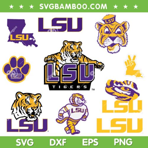 LSU Tigers SVG Bundle, LSU Football Logo SVG Bundle, Tiger Paw DXF SVG PNG EPS