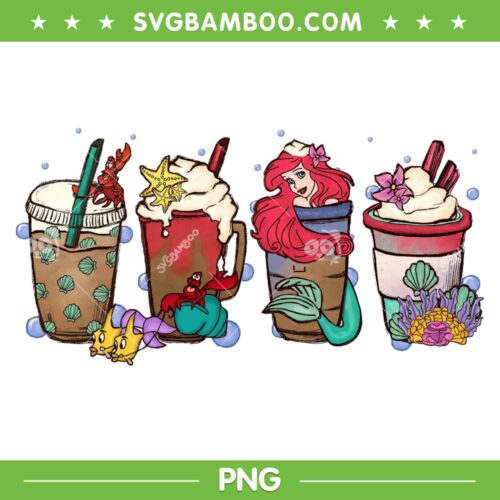 Little Mermaid Coffee PNG, Ariel Halloween Coffee Latte PNG, Disney Ariel PNG