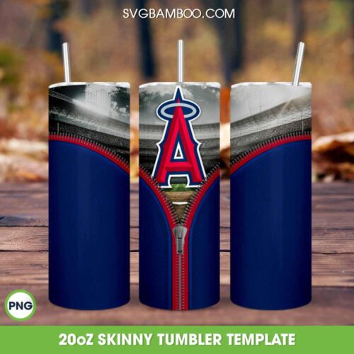 Los Angeles Angels Zipper Tumbler Wrap PNG, MLB LA Angels 20oz Skinny Tumbler Template PNG, MLB Baseball Tumbler Template PNG 