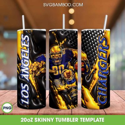 Los Angeles Chargers Mascot 3D Inflated Tumbler Wrap PNG, Chargers Football 20oz Skinny Tumbler, NFL Logo Tumbler Template PNG