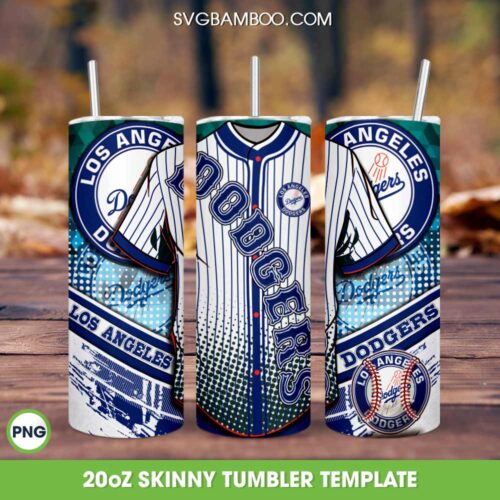 Los Angeles Dodgers Jersey Tumbler Wrap PNG, LA Dodgers 20oz Skinny Tumbler Template PNG, MLB Baseball Logo Tumbler Template PNG