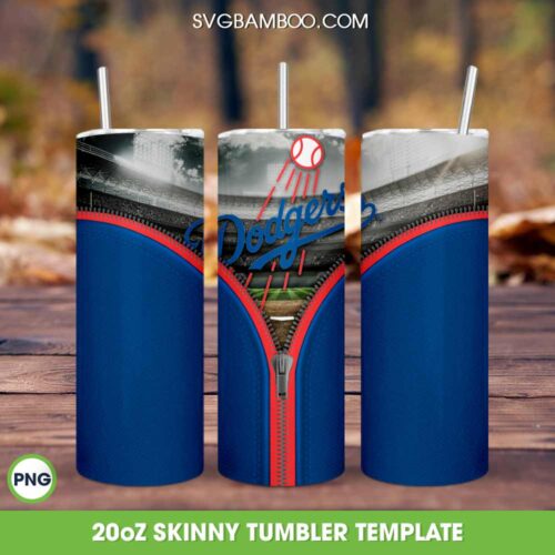 Los Angeles Dodgers Zipper Tumbler Wrap PNG, MLB LA Dodgers 20oz Skinny Tumbler Template PNG, Dodgers Baseball Tumbler Template PNG