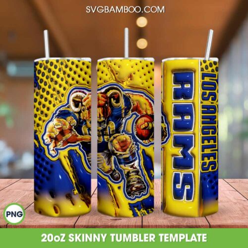 Los Angeles Rams Mascot 3D Inflated Tumbler Wrap PNG, Rams Logo 20oz Skinny Tumbler, NFL Football Tumbler Template PNG