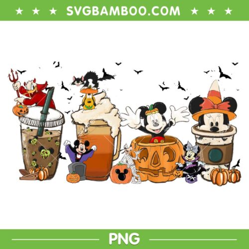 Mickey Mouse And Friends Halloween Coffee PNG, Disney Mouse Pumpkin Coffee PNG, Disney Character Halloween PNG