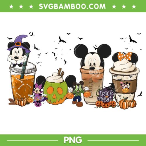 Mickey And Minnie Mouse Coffee PNG, Disney Mouse Trick Or Treat Coffee PNG, Disney Halloween PNG