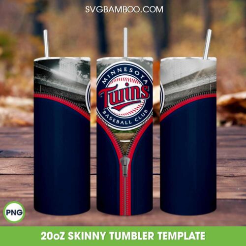 Minnesota Twins Zipper Skinny Tumbler Template PNG, MLB Minnesota Twins Tumbler Wrap PNG, Baseball Sports 20oz Skinny Tumbler Template PNG