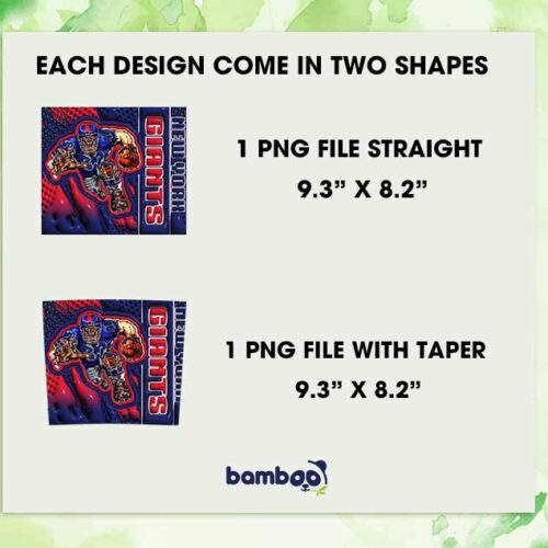 New York Giants Mascot 3D Inflated Tumbler Wrap PNG, NY Giants Football 20oz Skinny Tumbler, NFL Football Tumbler Template PNG