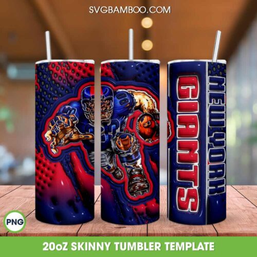 New York Giants Mascot 3D Inflated Tumbler Wrap PNG, NY Giants Football 20oz Skinny Tumbler, NFL Football Tumbler Template PNG