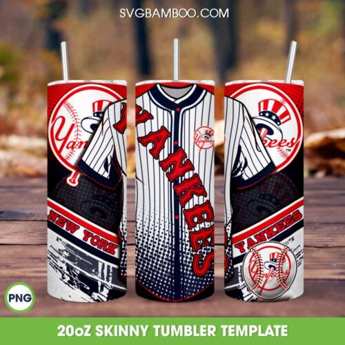 New York Yankees Jersey 20oz Skinny Tumbler Template PNG, NY Yankees Baseball Tumbler Wrap PNG, MLB Baseball Team Tumbler Template PNG