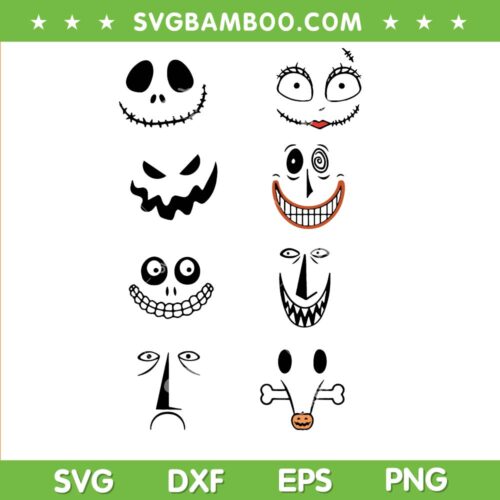Nightmare Before Christmas Funny Face SVG, Lock Shock Barrel Jack And Sally Face SVG, Jack Halloween DXF SVG PNG EPS