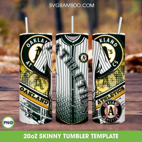 Oakland Athletics Jersey 20oz Skinny Tumbler Template PNG, Oakland Athletics MLB Tumbler Wrap PNG, Jersey Logo Tumbler Template PNG