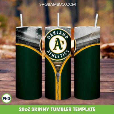 Oakland Athletics Zipper Skinny Tumbler Template PNG, Athletics Baseball Tumbler Wrap PNG, MLB Logo 20oz Skinny Tumbler Template PNG