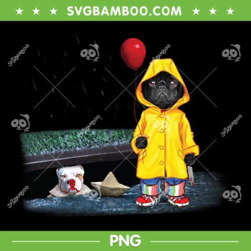 PITBULL PUG In Horror Movies PNG, Funny Dogs Pennywise IT Horror Movie PNG, Pitbull Halloween PNG