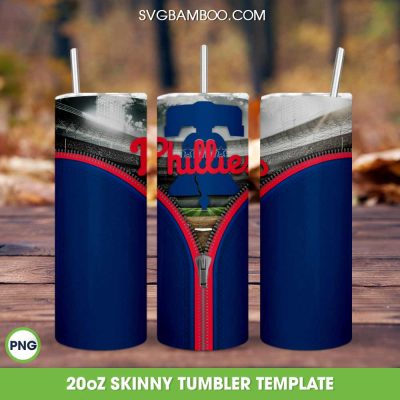 Philadelphia Phillies Zipper Skinny Tumbler Template PNG, Phillies Baseball Tumbler Wrap PNG, Baseball Team 20oz Skinny Tumbler Template PNG