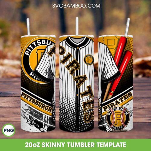 Pittsburgh Pirates Jersey 20oz Skinny Tumbler Template PNG, Pirates Baseball Tumbler Wrap PNG, MLB Logo Tumbler Template PNG