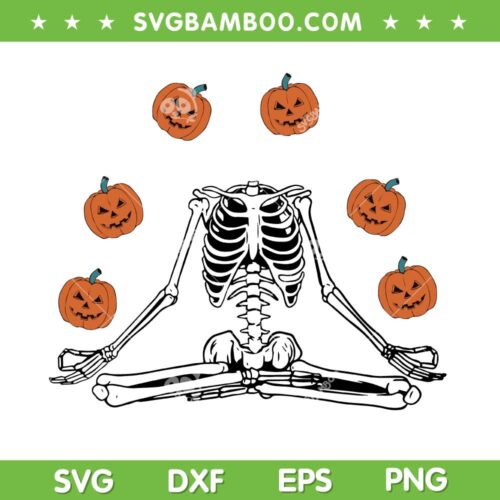 Pumpkin Skeleton SVG PNG, Pumpkin Skeleton Halloween SVG, Funny Yoga Skeleton DXF SVG PNG EPS