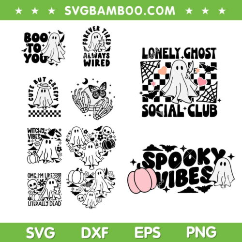 Retro Boo Ghost SVG Bundle, Spooky Ghost Vibes Groovy SVG Bundle, Lonely Ghost Social Club DXF SVG PNG EPS