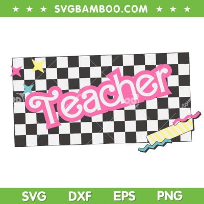 Retro Checkered Pink 90s Teacher SVG PNG, Barbie Teacher Retro SVG, Teacher Checkerboard DXF SVG PNG EPS