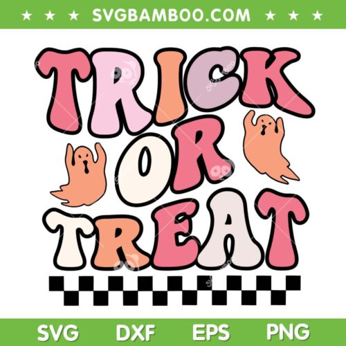 Retro Groovy Trick Or Treat SVG PNG, Groovy Halloween SVG, Funny Ghost Halloween DXF SVG PNG EPS