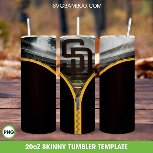 San Diego Padres Zipper Skinny Tumbler Template PNG, MLB San Diego Padres Tumbler Wrap PNG, Baseball Logo 20oz Skinny Tumbler Template PNG