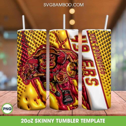 San Francisco 49ers Mascot 3D Inflated Tumbler Wrap PNG, 49ers Football Logo 20oz Skinny Tumbler, NFL Football Team Tumbler Template PNG