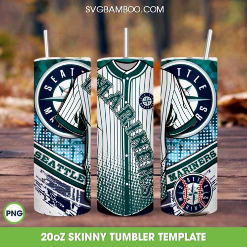 Seattle Mariners Jersey 20oz Skinny Tumbler Template PNG, Jersey Logo Tumbler Wrap PNG, Baseball Sports Tumbler Template PNG