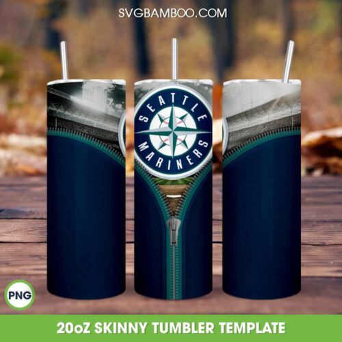Seattle Mariners Zipper Skinny Tumbler Template PNG, MLB Baseball Teams Tumbler Wrap PNG, Sports Logo 20oz Skinny Tumbler Template PNG