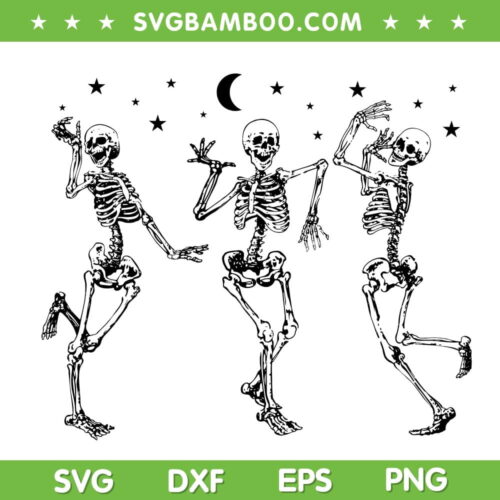 Skeleton Dancing Happy Halloween SVG PNG, Dancing Skeletons Three Halloween SVG, Funny Skeleton DXF SVG PNG EPS