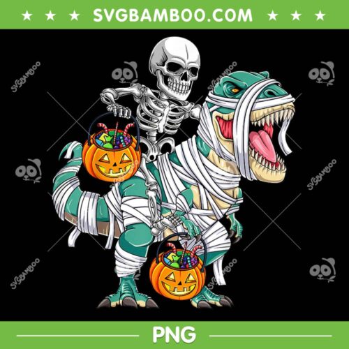Skeleton Riding Mummy Dinosaur PNG, Halloween Skeleton Trex PNG, Dinosaur Riding Skeleton PNG