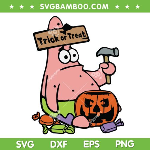 Spongebob Trick Or Treat SVG PNG, Patrick Star Pumpkin Halloween SVG, Spongebob Halloween DXF SVG PNG EPS