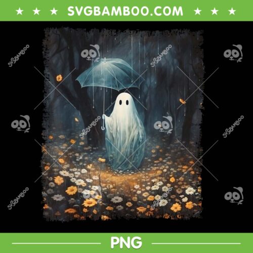 Spooky Ghost In The Forest Umbrella Gothic PNG, Vintage Halloween Ghost Raining PNG, Umbrella Ghost PNG